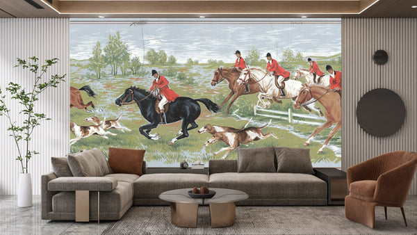 Men Ride Horses on the Field Wallpaper, Composition Mural, Oversized Custom Size Wall Art, Non - Woven, Non - Adhesive, Modern Wall Paper, Removable - Adawall Wallpaper - Registered Trade Accounts Only, Wallpaper Wholesale Account - W77666 - Adawall Wholesale - Wallpaper Wholesaler