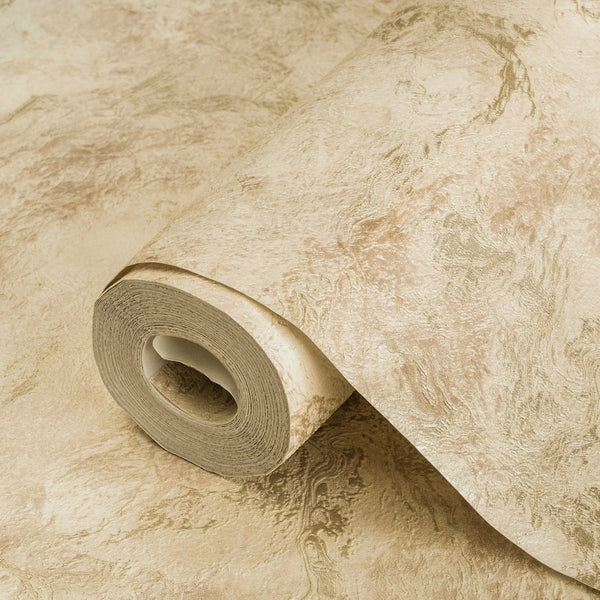 Metallic Beige Faux Feel Wallpaper, Rich Textured Wallcovering, Large 114 sqft Roll, Washable, Gold Rusted Effect, Abstract Wallpaper, Brown - Walloro High End Wallcoverings & More