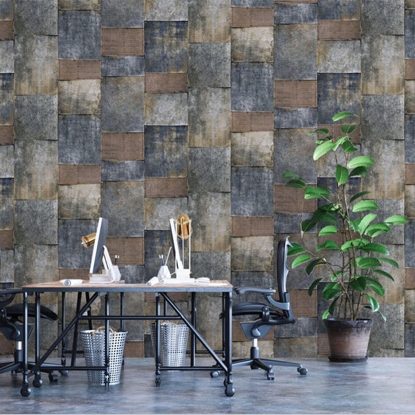 Metallic Industrial Textured Wallpaper, Dark Blue, Brown Rustic Aged Weathered Pattern Wallcovering, Large 114 sq ft Roll - Adawall Wallpaper - Registered Trade Accounts Only, Wallpaper Wholesale Account - 1215-2 - Adawall Wholesale - Wallpaper Wholesaler