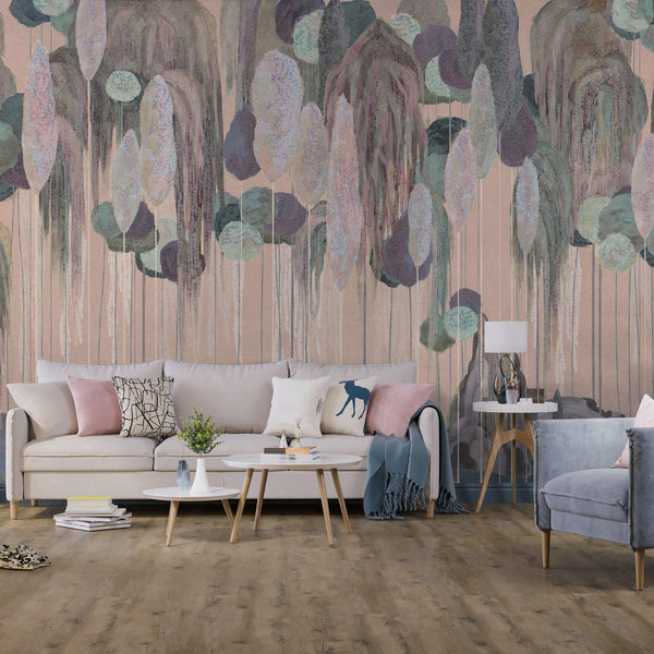 Modern Art Wall Mural, Trees Wallpaper, Beige Oversized Nature Theme Customized Wall Covering, Non-Woven, Non-Adhesive, Removable, Washable, Large - Walloro High End Wallcoverings & More