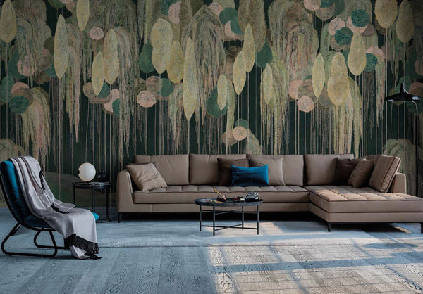 Modern Art Wall Mural, Trees Wallpaper, Black Green Oversized Nature Theme Customized Wall Covering, Non - Woven, Non - Adhesive, Removable, Washable, Large - Adawall Wallpaper - Registered Trade Accounts Only, Wallpaper Wholesale Account - SE309-1 - Adawall Wholesale - Wallpaper Wholesaler