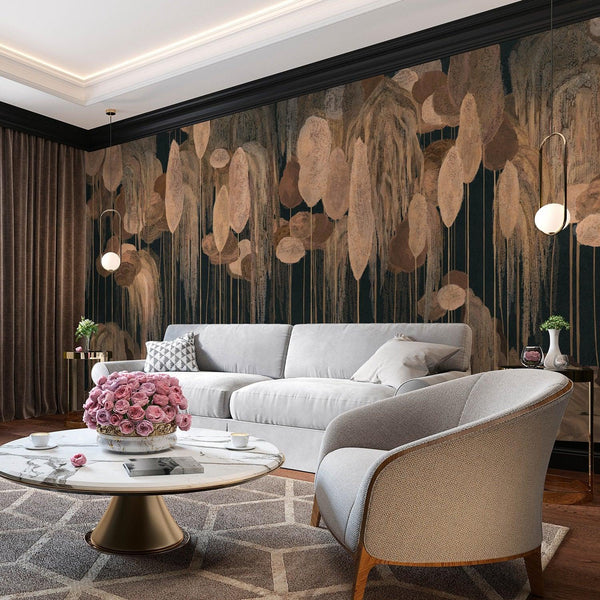 Modern Art Wall Mural, Trees Wallpaper, Black Yellow Oversized Nature Theme Customized Wall Covering, Non-Woven, Non-Adhesive, Removable, Washable, Large - Walloro High End Wallcoverings & More