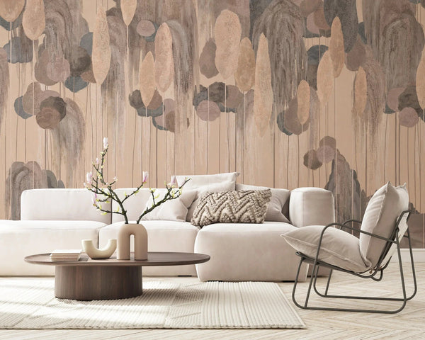 Modern Art Wall Mural, Trees Wallpaper, Light Beige Oversized Nature Theme Customized Wall Covering, Non - Woven, Non - Adhesive, Removable, Washable, Large - Adawall Wallpaper - Registered Trade Accounts Only, Wallpaper Wholesale Account - SE309-4 - Adawall Wholesale - Wallpaper Wholesaler