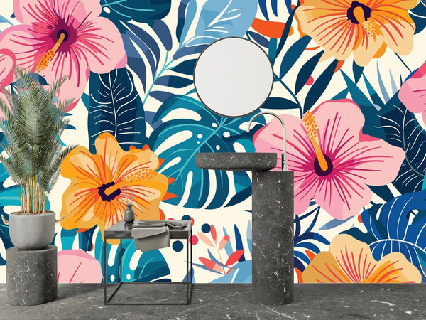 Modern Colorful Tropical Wallpaper, Seamless Pattern Mural, Oversized Custom Size Wall Art, Non - Woven, Non - Adhesive, Modern Wall Paper, Removable - Adawall Wallpaper - Registered Trade Accounts Only, Wallpaper Wholesale Account - W77732 - Adawall Wholesale - Wallpaper Wholesaler
