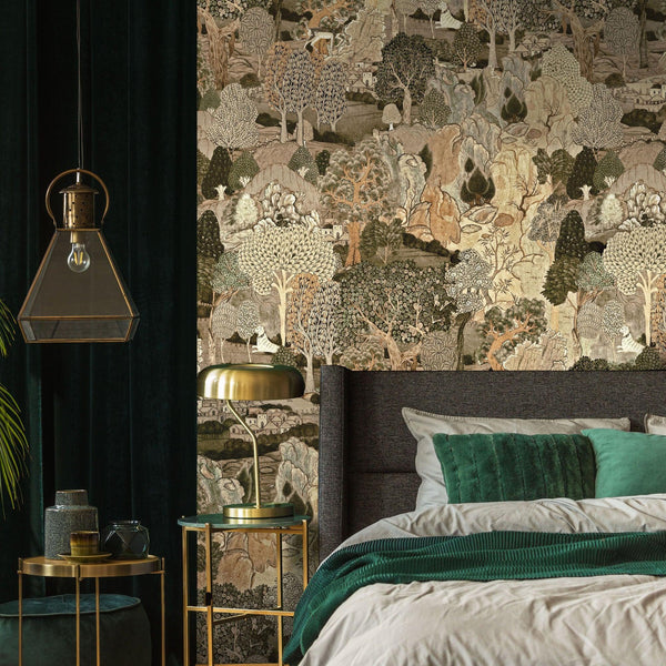 Modern Landscape Trees Wall Mural, Yellow Green Village Wallpaper, Extra Large Custom Size Wall Art, Non - Woven, Non - Adhesive, Removable, Washable - Adawall Wallpaper - Registered Trade Accounts Only, Wallpaper Wholesale Account - SE314-3 - Adawall Wholesale - Wallpaper Wholesaler