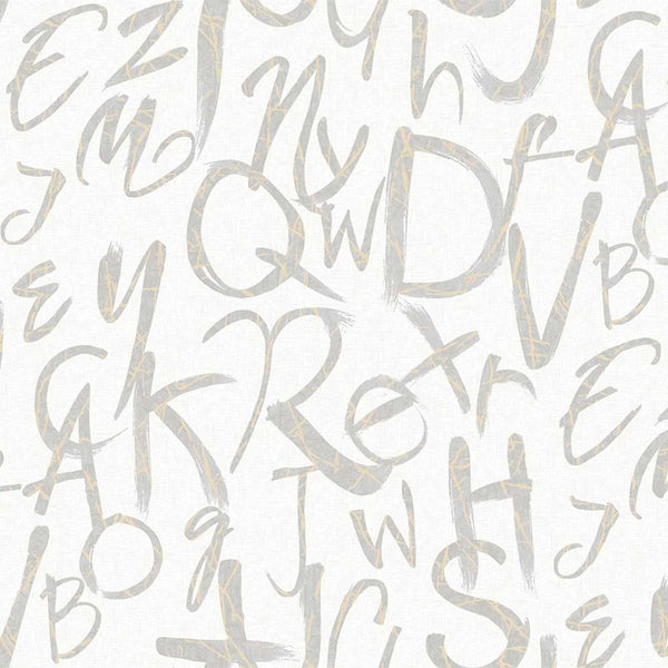 Modern Letters Wallpaper, Rich Textured Wallcovering, Traditional, Kids Room, Large 114 sq ft Roll, Washable, Alphabets Wallpaper, White - Walloro High End Wallcoverings & More