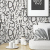 Modern Letters Wallpaper, Rich Textured Wallcovering, Traditional, Kids Room, Large 114 sq ft Roll, Washable, Alphabets, White N Black - Adawall Wallpaper - Registered Trade Accounts Only, Wallpaper Wholesale Account - 4702-2 - Adawall Wholesale - Wallpaper Wholesaler