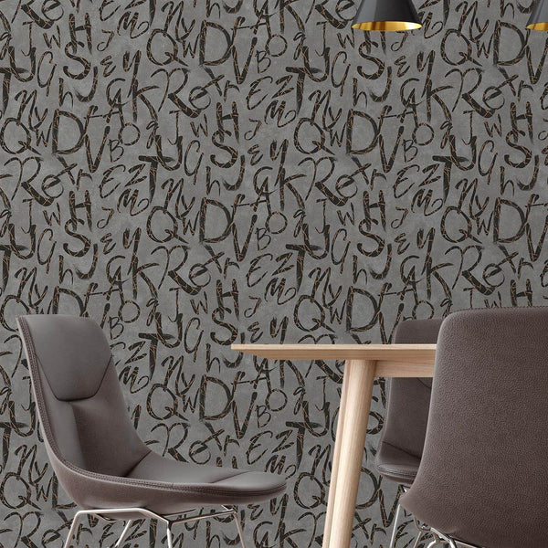 Modern Letters Wallpaper, Silver Rich Textured Wallcovering, Traditional, Kids Room, Large 114 sq ft Roll, Washable, Alphabets Wallpaper - Walloro High End Wallcoverings & More