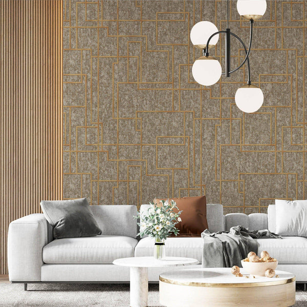 Modern Lines Geometric Wallpaper, Brown Contemporary 3D Embossed Wallcovering, Abstract Bold Wall Decor - Walloro High End Wallcoverings & More