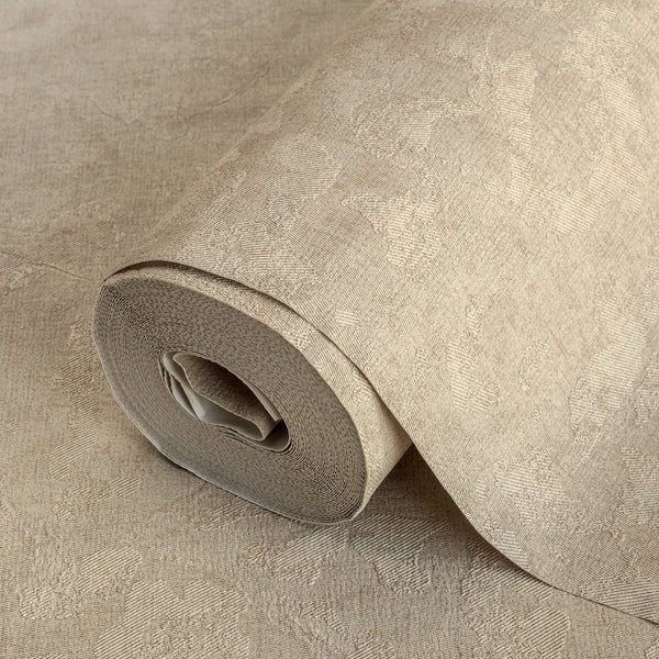 Modern Solid Color Embossed Textured Wallpaper, Dark Beige Contemporary Wallcovering, Monochromatic, Non-Woven - Walloro High End Wallcoverings & More