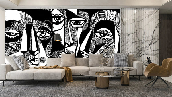 Modern Surreal, Black and White Wallpaper, Linocut Style Mural, Oversized Custom Size Wall Art, Non - Woven, Non - Adhesive, Modern Wall Paper, Removable - Adawall Wallpaper - Registered Trade Accounts Only, Wallpaper Wholesale Account - W78169 - Adawall Wholesale - Wallpaper Wholesaler