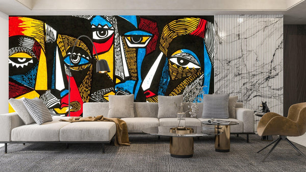 Modern Surreal Wallpaper, Linocut Style Mural, Oversized Custom Size Wall Art, Non - Woven, Non - Adhesive, Modern Wall Paper, Removable - Adawall Wallpaper - Registered Trade Accounts Only, Wallpaper Wholesale Account - W78168 - Adawall Wholesale - Wallpaper Wholesaler