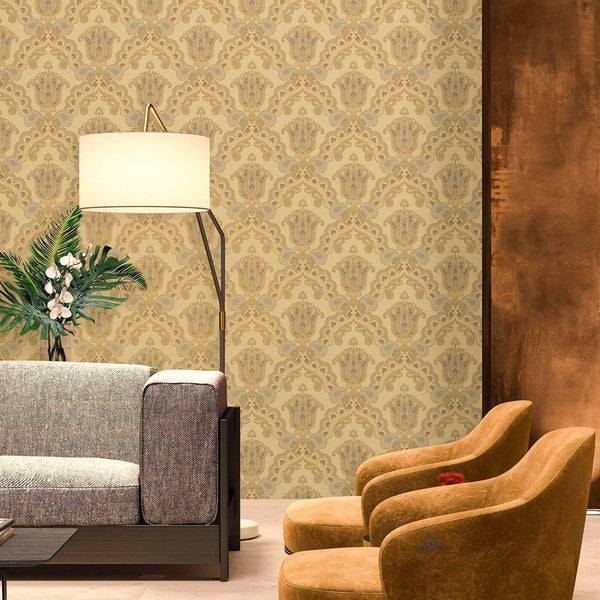 Modern Yellow Damask Wallpaper, Home Wall Decor, Aesthetic Wallpaper, Textured Wallcovering Non - Adhesive and Non - Peel and Stick - Adawall Wallpaper - Registered Trade Accounts Only, Wallpaper Wholesale Account - 5809-2 - Adawall Wholesale - Wallpaper Wholesaler