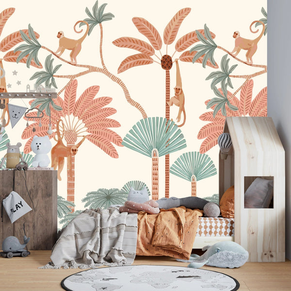 Monkey and Trees Wallpaper, Jungle Mural, Oversized Custom Size Wall Art, Non - Woven, Non - Adhesive, Modern Wall Paper, Removable - Adawall Wallpaper - Registered Trade Accounts Only, Wallpaper Wholesale Account - W77777 - Adawall Wholesale - Wallpaper Wholesaler