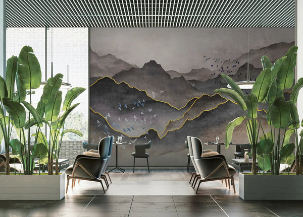 Mountain Scenic Wall Mural, Gray Nature Wallpaper, Custom Size Wall Covering, Non - Woven, Non - Pasted, Removable, Washable, Extra Large Bird Art - Adawall Wallpaper - Registered Trade Accounts Only, Wallpaper Wholesale Account - FJ317-2 - Adawall Wholesale - Wallpaper Wholesaler