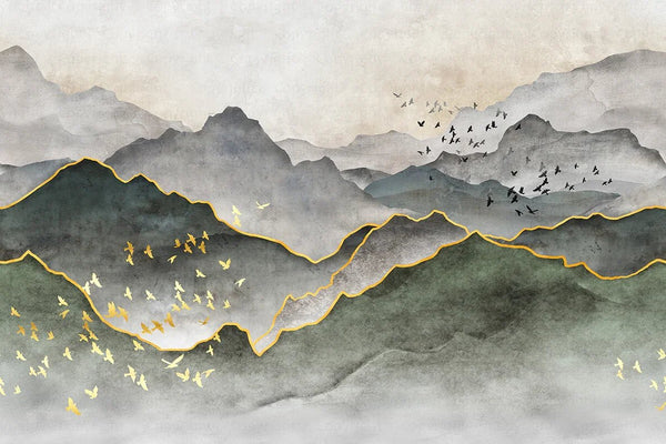 Mountain Scenic Wall Mural, Green Nature Wallpaper, Custom Size Wall Covering, Non - Woven, Non - Pasted, Removable, Washable, Extra Large Bird Art - Adawall Wallpaper - Registered Trade Accounts Only, Wallpaper Wholesale Account - FJ317-3 - Adawall Wholesale - Wallpaper Wholesaler