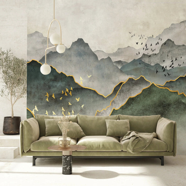 Mountain Scenic Wall Mural, Green Nature Wallpaper, Custom Size Wall Covering, Non - Woven, Non - Pasted, Removable, Washable, Extra Large Bird Art - Adawall Wallpaper - Registered Trade Accounts Only, Wallpaper Wholesale Account - FJ317-3 - Adawall Wholesale - Wallpaper Wholesaler