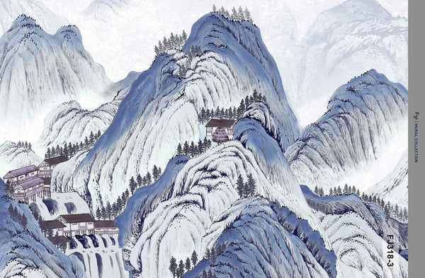 Mountains Scenic Wall Mural, Blue Landscape Wallpaper, Modern Custom Size Wall Covering, Non - Woven, Non - Pasted, Washable, Removable, Extra Large Wall Covering - Adawall Wallpaper - Registered Trade Accounts Only, Wallpaper Wholesale Account - FJ318-3 - Adawall Wholesale - Wallpaper Wholesaler