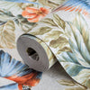 Multi - Color Birds Deep Embossed Wallpaper, White, Red, Blue Stylish 3D Textured Tropical Plants Wallcovering - Adawall Wallpaper - Registered Trade Accounts Only, Wallpaper Wholesale Account - 9905-3 - Adawall Wholesale - Wallpaper Wholesaler