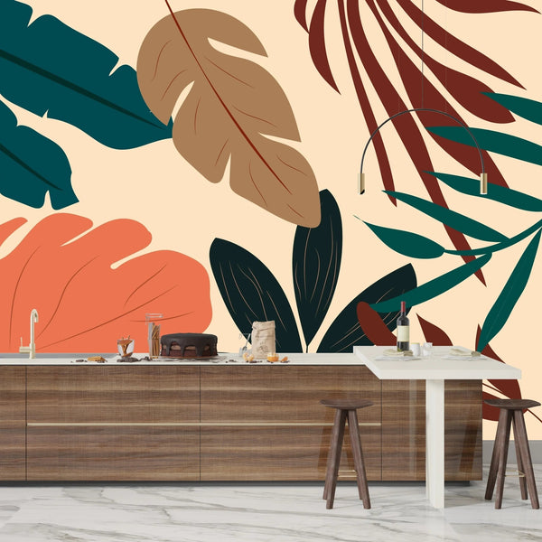 Natural Plants Wallpaper, Beige Background Mural, Oversized Custom Size Wall Art, Non - Woven, Non - Adhesive, Modern Wall Paper, Removable - Adawall Wallpaper - Registered Trade Accounts Only, Wallpaper Wholesale Account - W77722 - Adawall Wholesale - Wallpaper Wholesaler