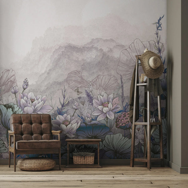 Nature Forest Wall Mural, Gray Trees Wallpaper, Botanic Theme Customized Wall Covering, Non-Woven, Non-Adhesive, Removable, Washable, Removable - Walloro High End Wallcoverings & More