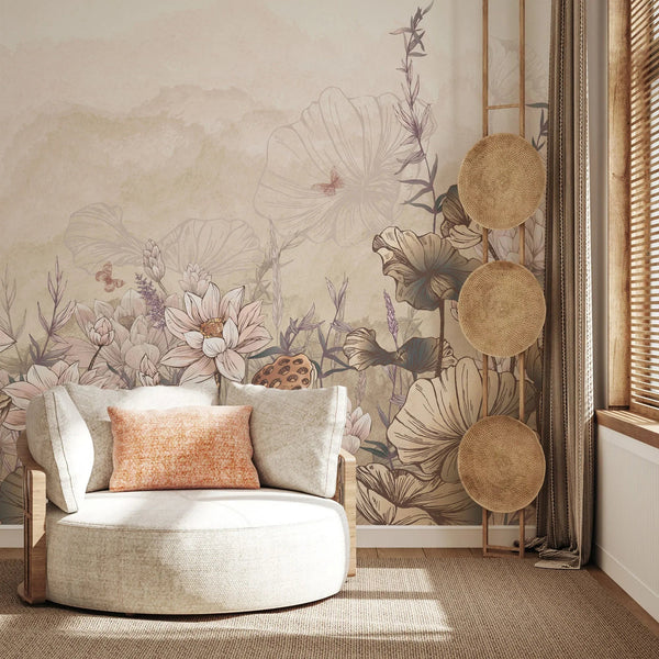 Nature Forest Wall Mural, Light Beige Trees Wallpaper, Botanic Theme Customized Wall Covering, Non - Woven, Non - Adhesive, Removable, Washable, Removable - Adawall Wallpaper - Registered Trade Accounts Only, Wallpaper Wholesale Account - SE310-2 - Adawall Wholesale - Wallpaper Wholesaler
