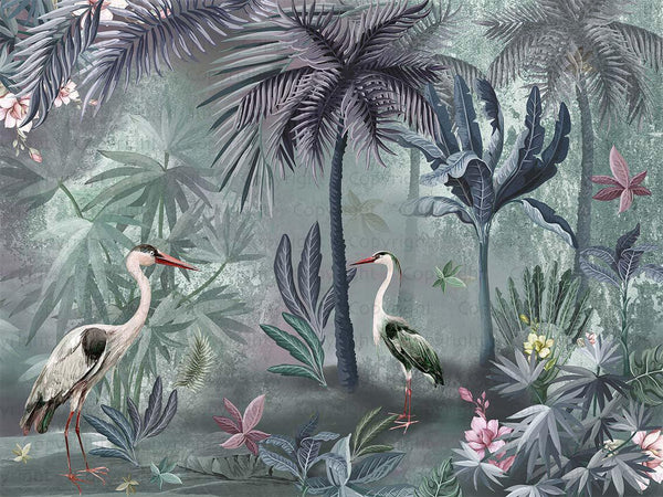 Nature Forest Wallpaper, Birds Palm Tree Wall Mural, Green Jungle Theme Large Wall Art, Non - Woven, Non - Adhesive, Removable, Exotic Wall Paper - Adawall Wallpaper - Registered Trade Accounts Only, Wallpaper Wholesale Account - A317-1 - Adawall Wholesale - Wallpaper Wholesaler