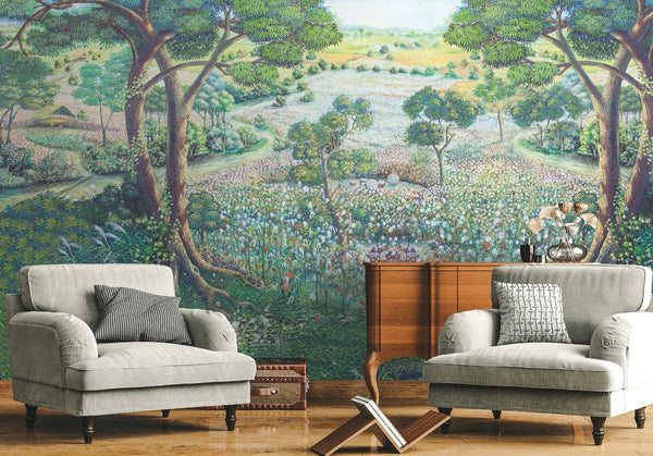Nature Landscape Wall Mural, Green Trees Scene Wallpaper, Flowers Extra Large Custom Size Wall Art, Non - Woven, Non - Pasted, Removable, Washable - Adawall Wallpaper - Registered Trade Accounts Only, Wallpaper Wholesale Account - SE319-1 - Adawall Wholesale - Wallpaper Wholesaler