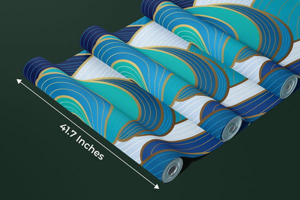 Navy Blue, Gold Abstract Wallpaper, Wavy Mural, Oversized Custom Size Wall Art, Non - Woven, Non - Adhesive, Modern Wall Paper, Removable - Adawall Wallpaper - Registered Trade Accounts Only, Wallpaper Wholesale Account - W77906 - Adawall Wholesale - Wallpaper Wholesaler