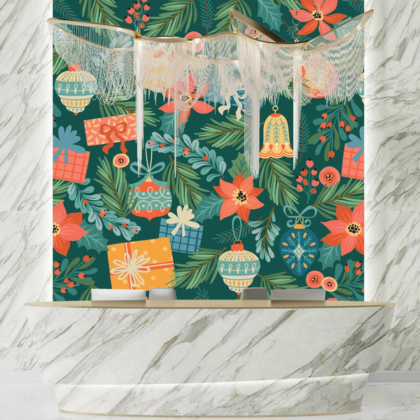 Noel Presents Wallpaper, Seamless Pattern Mural, Oversized Custom Size Wall Art, Non - Woven, Non - Adhesive, Modern Wall Paper, Removable - Adawall Wallpaper - Registered Trade Accounts Only, Wallpaper Wholesale Account - W78035 - Adawall Wholesale - Wallpaper Wholesaler
