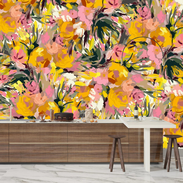 Oil Painted Floral Wallpaper, Seamless Pattern Mural, Oversized Custom Size Wall Art, Non - Woven, Non - Adhesive, Modern Wall Paper, Removable - Adawall Wallpaper - Registered Trade Accounts Only, Wallpaper Wholesale Account - W77959 - Adawall Wholesale - Wallpaper Wholesaler