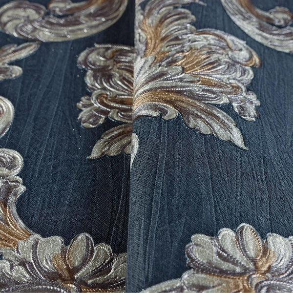 Oriental Damask Deep Embossed Wallpaper, Blue 3D Textured Wallcovering, Traditional, Extra Large 114 sq ft Roll, Stylish Wallpaper, Floral, Blue - Walloro High End Wallcoverings & More