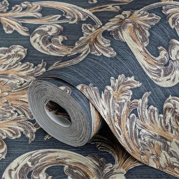 Oriental Damask Deep Embossed Wallpaper, Blue 3D Textured Wallcovering, Traditional, Extra Large 114 sq ft Roll, Stylish Wallpaper, Floral, Blue - Adawall Wallpaper - Registered Trade Accounts Only, Wallpaper Wholesale Account - 6808-5 - Adawall Wholesale - Wallpaper Wholesaler
