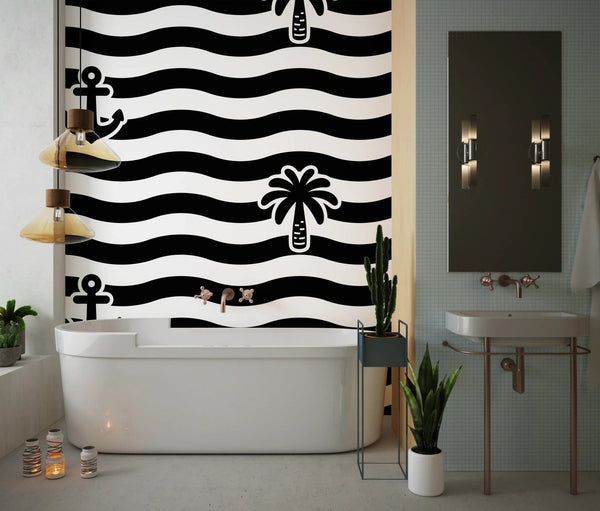 Palm Tree, Anchor Wallpaper, Seamless Pattern Mural, Oversized Custom Size Wall Art, Non - Woven, Non - Adhesive, Modern Wall Paper, Removable - Adawall Wallpaper - Registered Trade Accounts Only, Wallpaper Wholesale Account - W77794 - Adawall Wholesale - Wallpaper Wholesaler