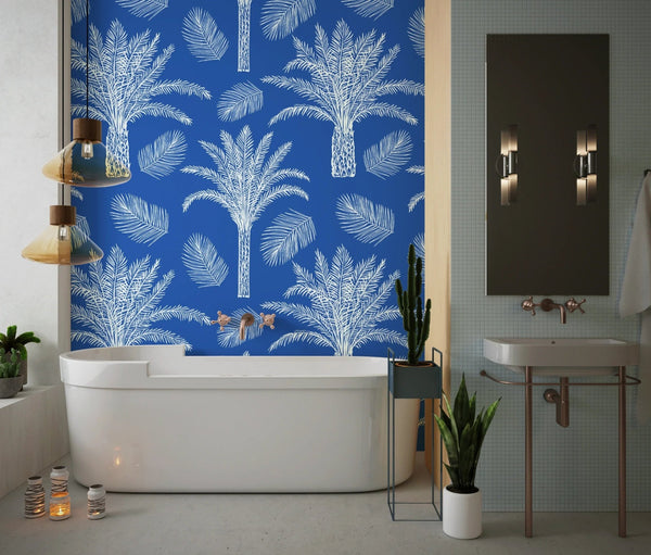 Palm Trees and Leaves Wallpaper, Seamless Pattern Mural, Oversized Custom Size Wall Art, Non - Woven, Non - Adhesive, Modern Wall Paper, Removable - Adawall Wallpaper - Registered Trade Accounts Only, Wallpaper Wholesale Account - W77498 - Adawall Wholesale - Wallpaper Wholesaler