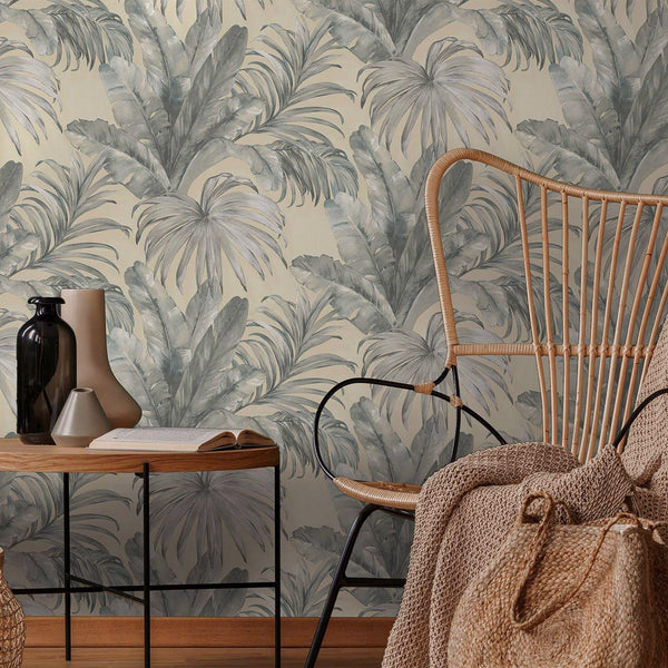 Palm Trees Embossed Wallpaper, Rich Textured Green Leaves Wallcovering, Large 114 sq ft Roll, Washable, Sturdy, Blue Plants Leaves Wallpaper - Adawall Wallpaper - Registered Trade Accounts Only, Wallpaper Wholesale Account - 4714-2 - Adawall Wholesale - Wallpaper Wholesaler