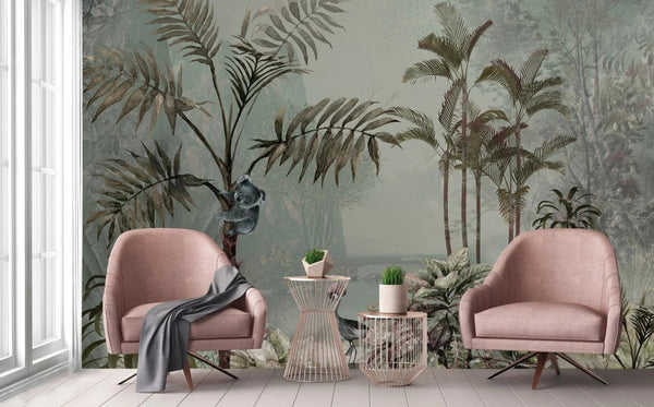 Palm Trees Nature Scene Tropical Wall Mural, Light Green Custom Size Wallpaper, Non - Woven, Non - Pasted, Washable, Oversized Large Wall Art, Removable - Adawall Wallpaper - Registered Trade Accounts Only, Wallpaper Wholesale Account - A306-1 - Adawall Wholesale - Wallpaper Wholesaler