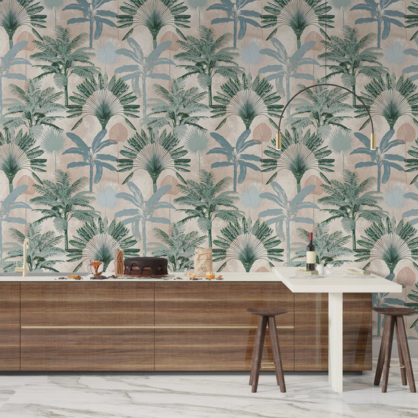 Palm Trees Wallpaper, Seamless Pattern Mural, Oversized Custom Size Wall Art, Non - Woven, Non - Adhesive, Modern Wall Paper, Removable - Adawall Wallpaper - Registered Trade Accounts Only, Wallpaper Wholesale Account - W77545 - Adawall Wholesale - Wallpaper Wholesaler