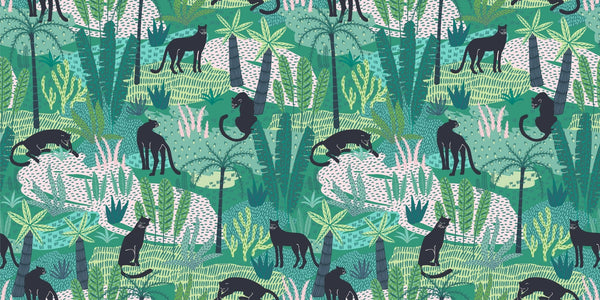 Panthers and Tropical Leaves Wallpaper, Seamless Pattern Mural, Oversized Custom Size Wall Art, Non - Woven, Non - Adhesive, Modern Wall Paper, Removable - Adawall Wallpaper - Registered Trade Accounts Only, Wallpaper Wholesale Account - W78042 - Adawall Wholesale - Wallpaper Wholesaler