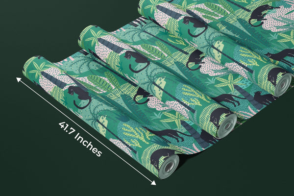 Panthers and Tropical Leaves Wallpaper, Seamless Pattern Mural, Oversized Custom Size Wall Art, Non - Woven, Non - Adhesive, Modern Wall Paper, Removable - Adawall Wallpaper - Registered Trade Accounts Only, Wallpaper Wholesale Account - W78042 - Adawall Wholesale - Wallpaper Wholesaler