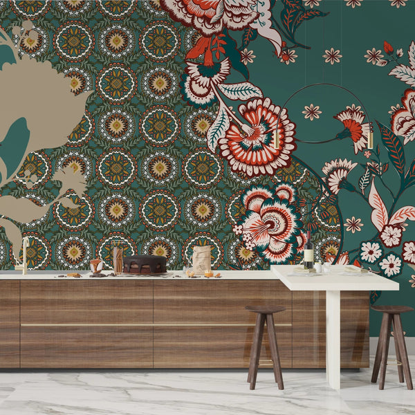 Patchwork Floral Pattern Wallpaper, Paisley and Indian Flowers Mural, Oversized Custom Size Wall Art, Non - Woven, Non - Adhesive, Modern Wall Paper, Removable - Adawall Wallpaper - Registered Trade Accounts Only, Wallpaper Wholesale Account - W77525 - Adawall Wholesale - Wallpaper Wholesaler