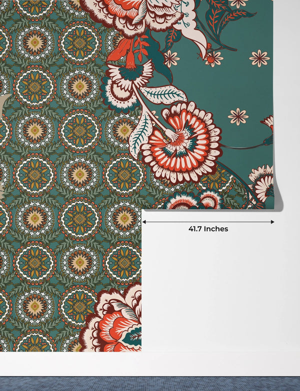 Patchwork Floral Pattern Wallpaper, Paisley and Indian Flowers Mural, Oversized Custom Size Wall Art, Non - Woven, Non - Adhesive, Modern Wall Paper, Removable - Adawall Wallpaper - Registered Trade Accounts Only, Wallpaper Wholesale Account - W77525 - Adawall Wholesale - Wallpaper Wholesaler