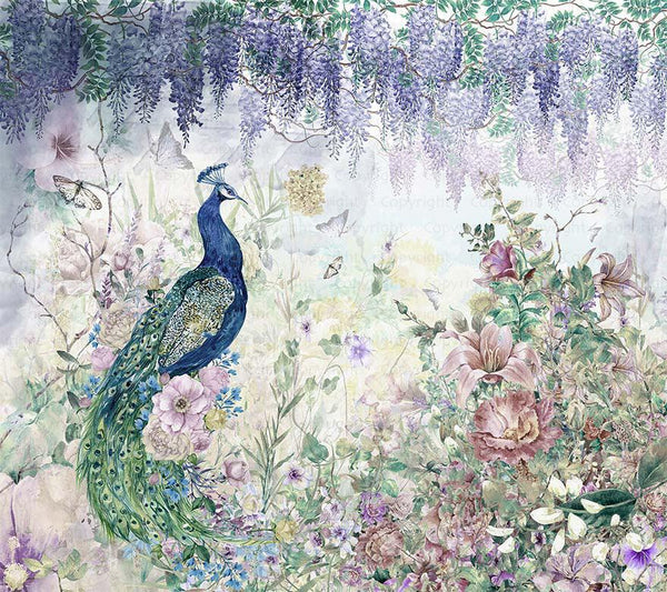 Peacock Forest Wall Mural, Blue Scenic Non - Woven Nature Theme Large Wall Poster, Non - Adhesive Modern Jungle Wall Art - Adawall Wallpaper - Registered Trade Accounts Only, Wallpaper Wholesale Account - A300-3 - Adawall Wholesale - Wallpaper Wholesaler