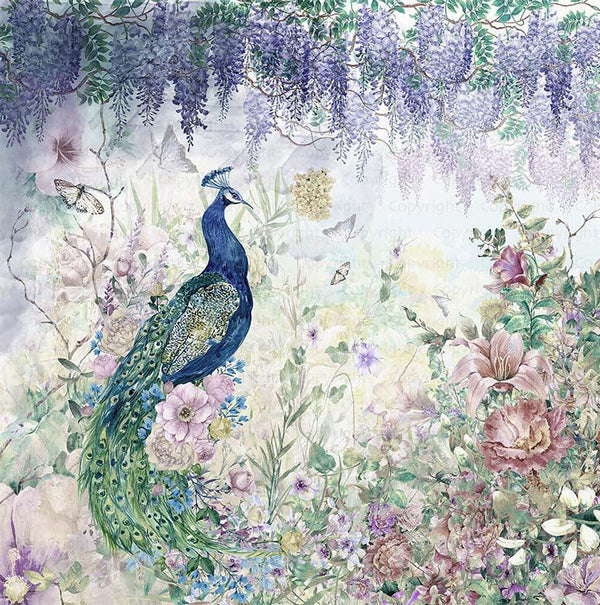 Peacock Forest Wall Mural, Blue Scenic Non - Woven Nature Theme Large Wall Poster, Non - Adhesive Modern Jungle Wall Art - Adawall Wallpaper - Registered Trade Accounts Only, Wallpaper Wholesale Account - t_A300-3 - Adawall Wholesale - Wallpaper Wholesaler