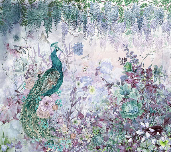 Peacock Forest Wall Mural, Green Scenic Non - Woven Nature Theme Large Wall Poster, Non - Adhesive Modern Jungle Wall Art - Adawall Wallpaper - Registered Trade Accounts Only, Wallpaper Wholesale Account - A300-2 - Adawall Wholesale - Wallpaper Wholesaler