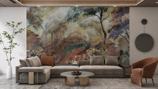 Peacock Wallpaper, Vintage Drawing Mural, Oversized Custom Size Wall Art, Non - Woven, Non - Adhesive, Modern Wall Paper, Removable - Adawall Wallpaper - Registered Trade Accounts Only, Wallpaper Wholesale Account - W77509 - Adawall Wholesale - Wallpaper Wholesaler