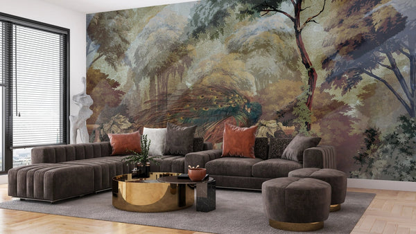 Peacock Wallpaper, Vintage Drawing Mural, Oversized Custom Size Wall Art, Non - Woven, Non - Adhesive, Modern Wall Paper, Removable - Adawall Wallpaper - Registered Trade Accounts Only, Wallpaper Wholesale Account - W77509 - Adawall Wholesale - Wallpaper Wholesaler