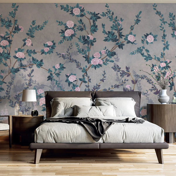 Peony Chinoiserie Blossom Wall Mural, Blue Floral Bloom Wallpaper, Oversized Contemporary Custom Size Wall Art, Non - Woven, Non - Pasted, Removable - Adawall Wallpaper - Registered Trade Accounts Only, Wallpaper Wholesale Account - SE313-1 - Adawall Wholesale - Wallpaper Wholesaler