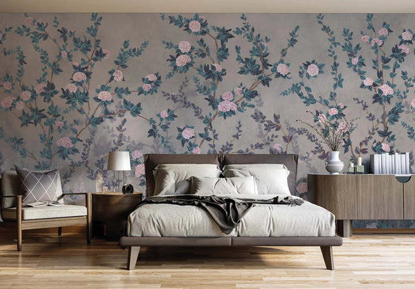 Peony Chinoiserie Blossom Wall Mural, Blue Floral Bloom Wallpaper, Oversized Contemporary Custom Size Wall Art, Non - Woven, Non - Pasted, Removable - Adawall Wallpaper - Registered Trade Accounts Only, Wallpaper Wholesale Account - SE313-1 - Adawall Wholesale - Wallpaper Wholesaler