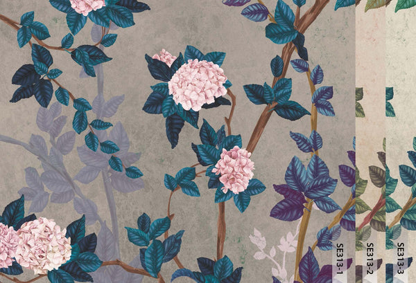 Peony Chinoiserie Blossom Wall Mural, Blue Floral Bloom Wallpaper, Oversized Contemporary Custom Size Wall Art, Non - Woven, Non - Pasted, Removable - Adawall Wallpaper - Registered Trade Accounts Only, Wallpaper Wholesale Account - SE313-1 - Adawall Wholesale - Wallpaper Wholesaler